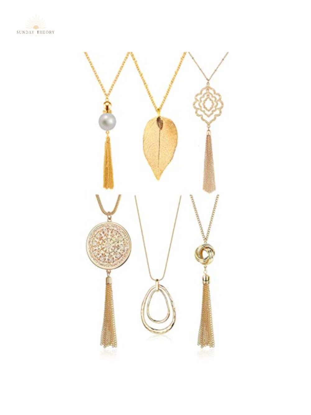 Long Pendant Necklace Set for Women Knot Disk Circle Tassel Statement Sweater